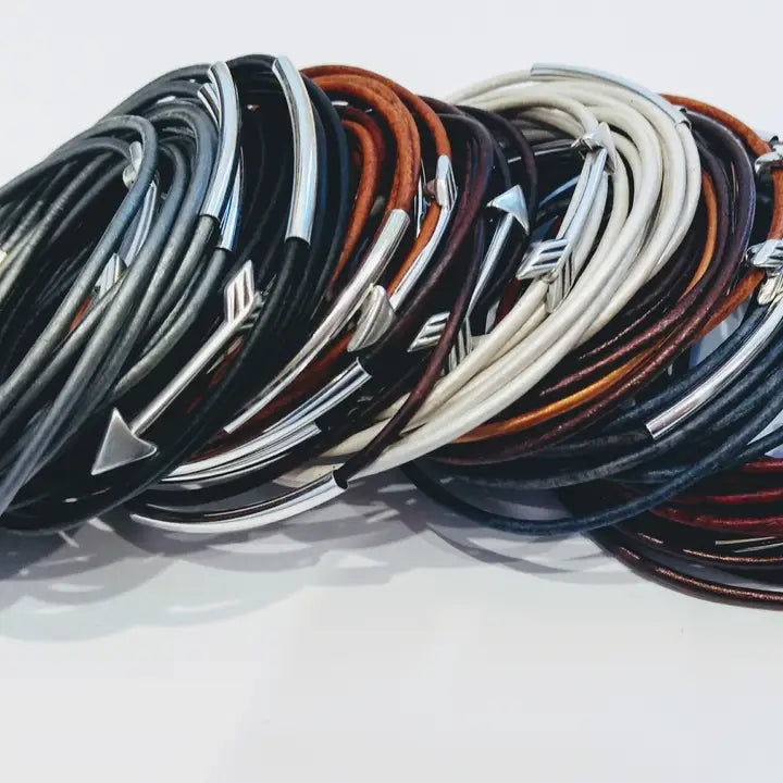 Double Wrap Leather Bracelet with Arrow