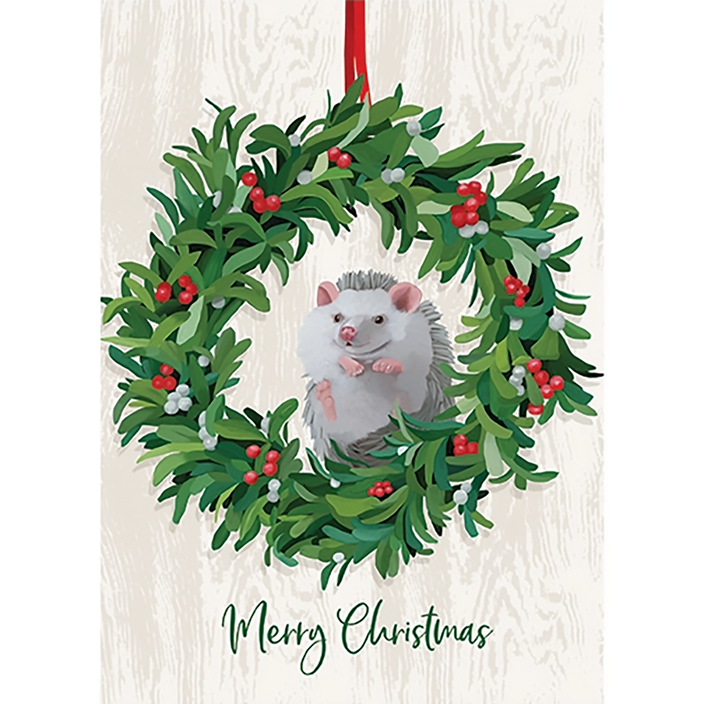 Hedge Hogging the Wreath Christmas Card
