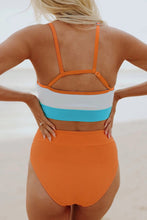Load image into Gallery viewer, Color Block Spaghetti Strap High Waist 2-piece Swimsuit