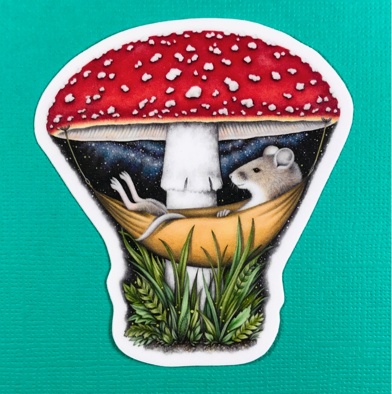 Mouse in A Mushroom Hammock Sticker