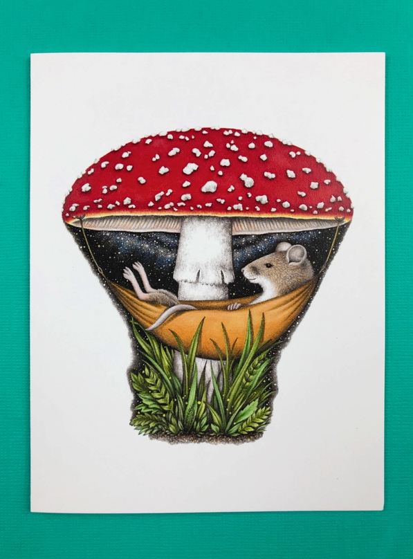 Mouse in A Mushroom Hammock Card