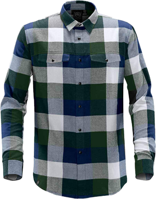 Men's Elk Head Flannel Shirt - Earth Green/Navy