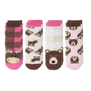 Cabin Socks - Pink Moose/Bear